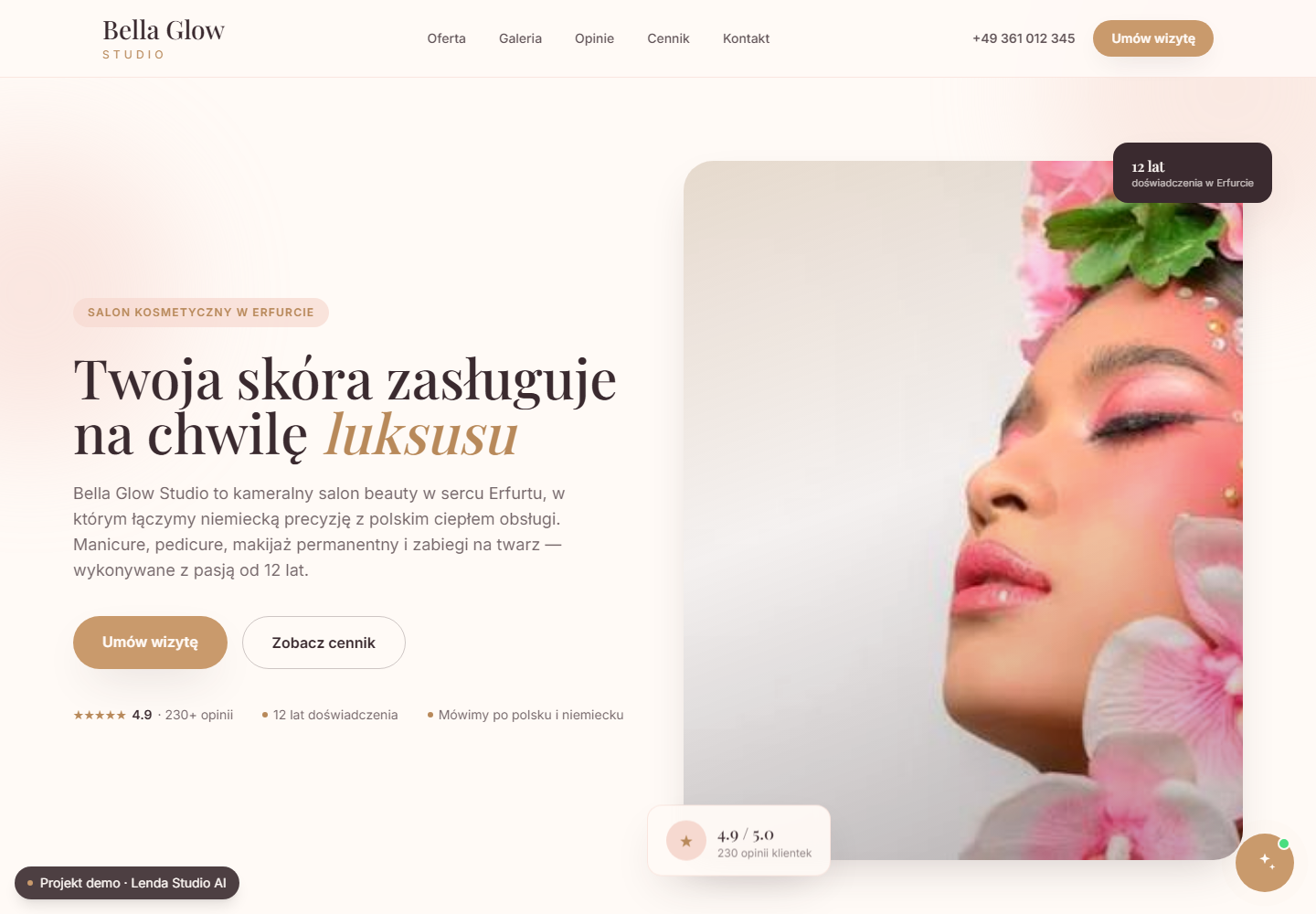 Zrzut ekranu strony Bella Glow Studio