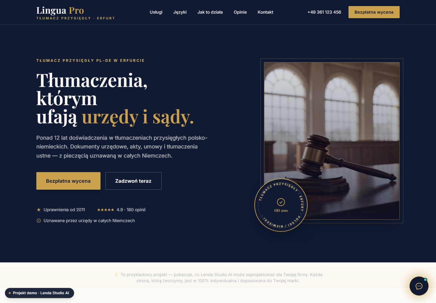 Zrzut ekranu strony Lingua Pro